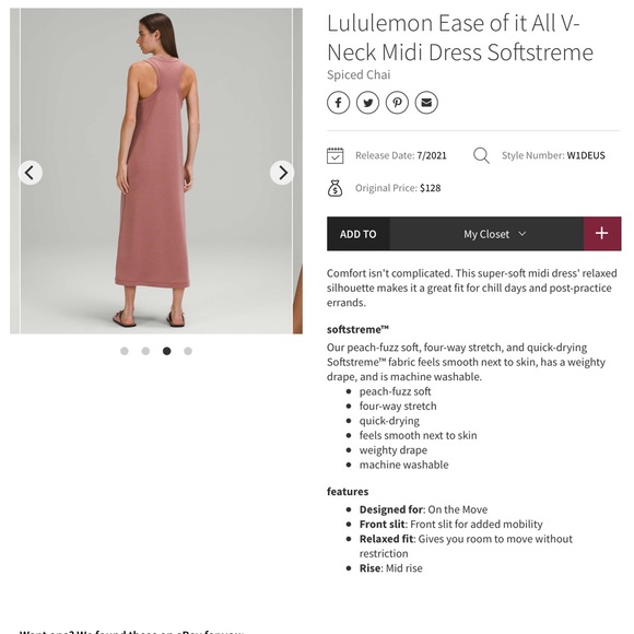 🍋 Lululemon Ease of it All V-Neck Dress size 6 spiced chai - Picture 2 of 5